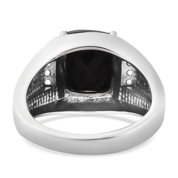 Men's Ring, Natural Thai Black Spinel and Zircon Gems. Non-Tarnish S Steel, 12  - Picture 4 of 5